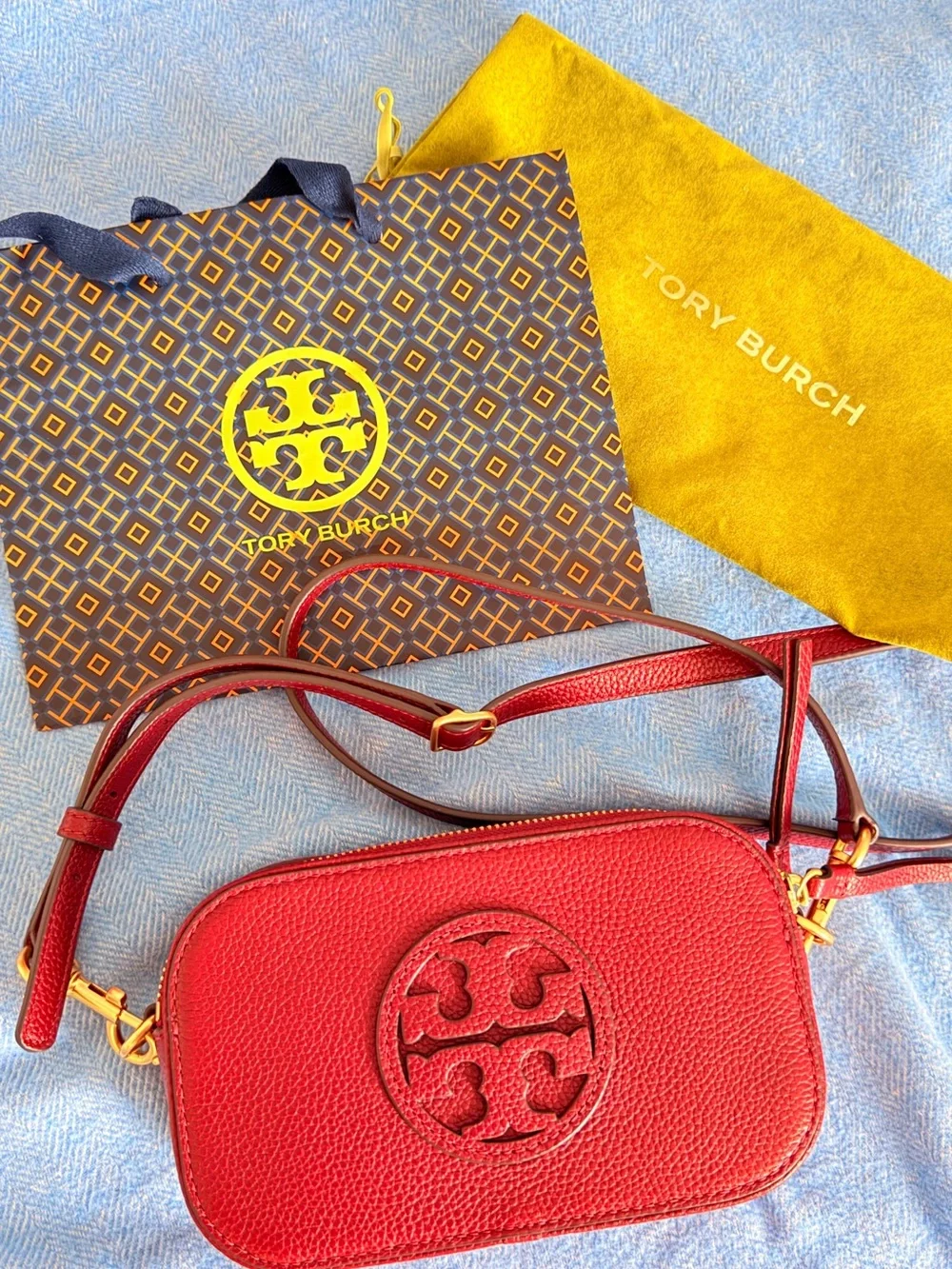 Tory Burch Red Pebbled Leather Mini Crossbody
